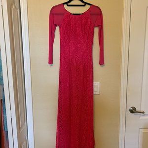 Dark Pink Lace Traditional Vietnamese Long Dress Ao Dai Size S Like New